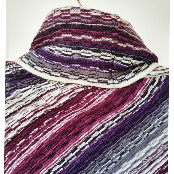 Maurices Cozy Knit Turtleneck Poncho Striped Purple Gray Pink Cream One Size - Picture 4 of 8